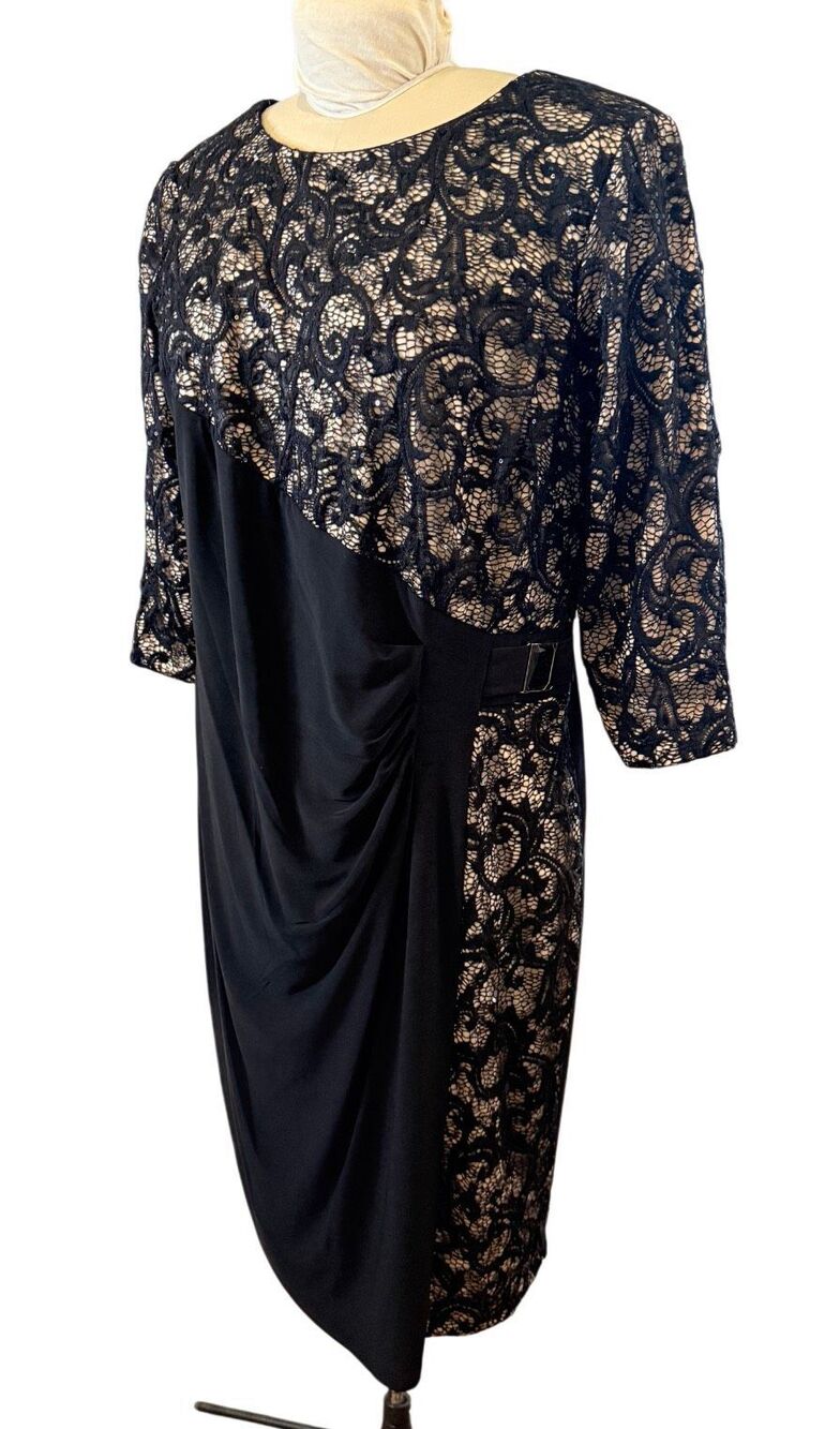 R&M Richards Lace Overlay Asymmetrical Cocktail Dress Plus Sz. 16W Event Evening